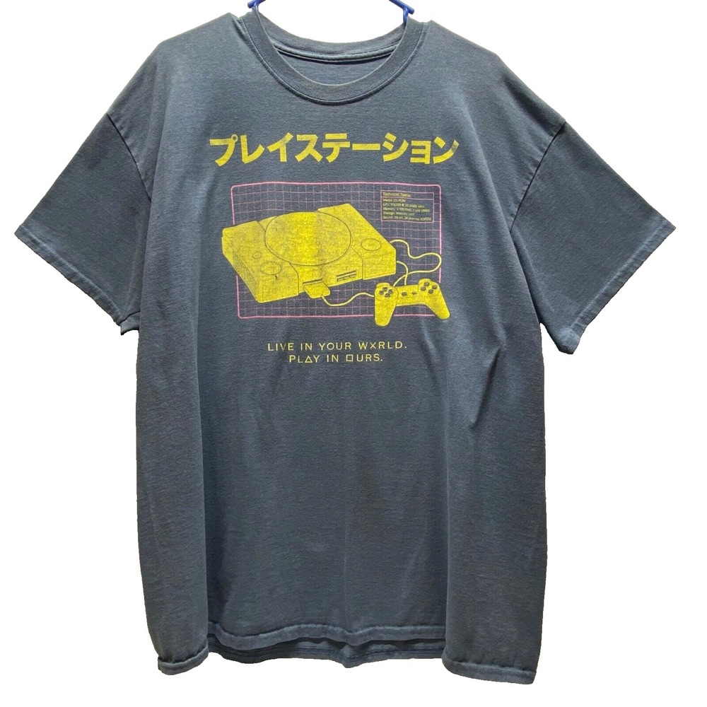 Playstation Graphic T-Shirt Men's XXL Stone Blue PS1 Live in Your World Sony GUC